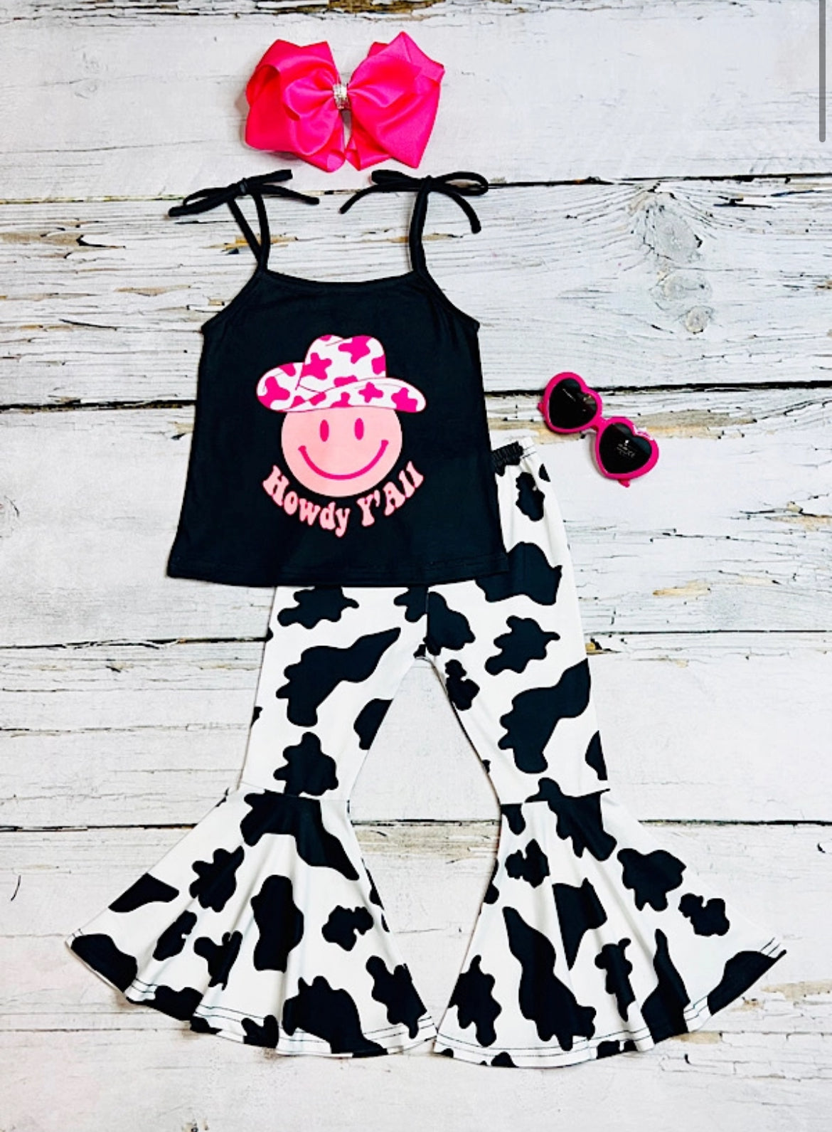 Howdy Y’all Cow Print & Smiley Face-2PC Girl Bell Set