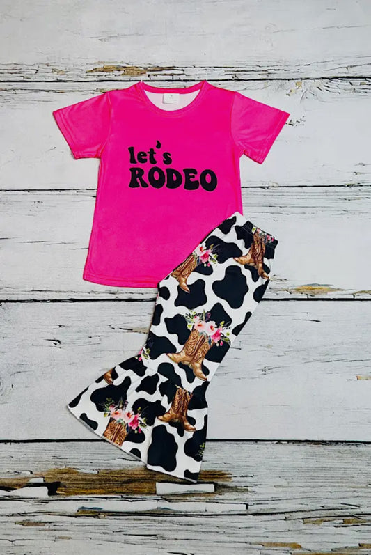 Let’s Rodeo Cow Print Hot Pink Girl 2PC
