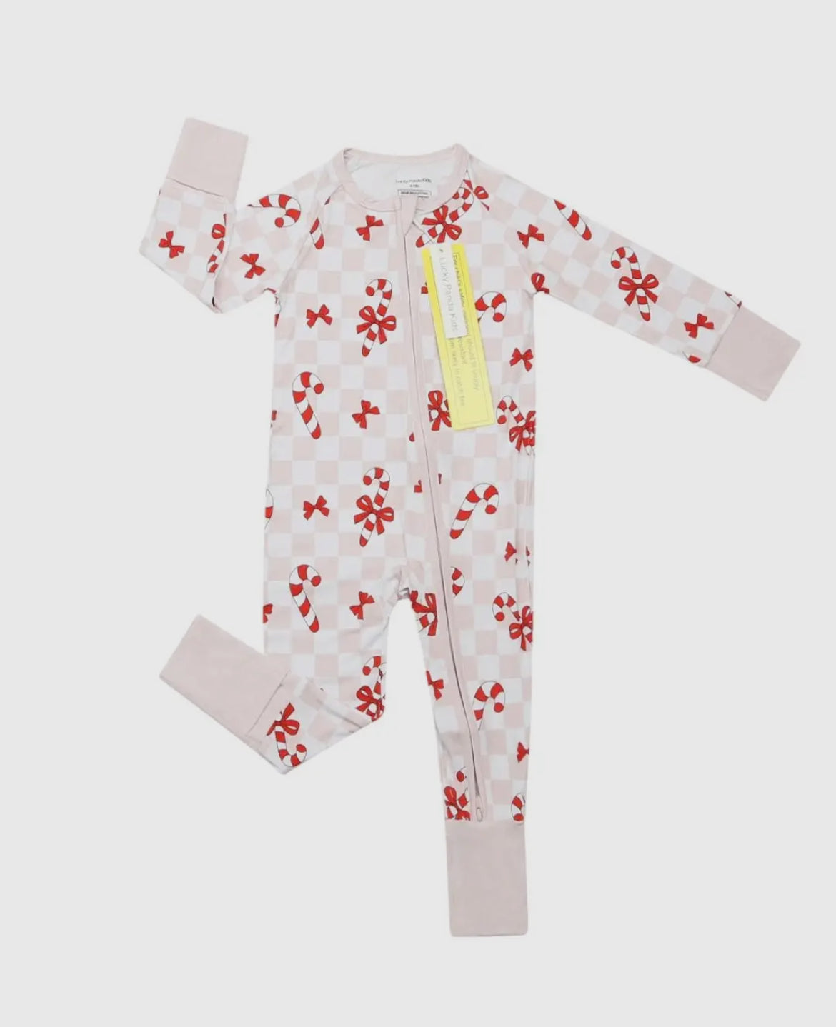 Christmas Baby Bamboo Zip Romper I Bows & Candy Cane