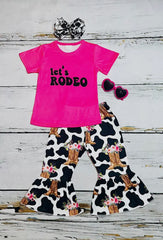 Let’s Rodeo Cow Print Hot Pink Girl 2PC