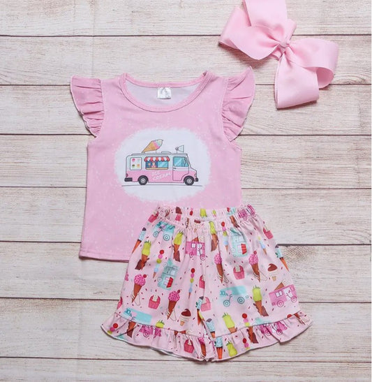 Pink Ice Cream- Girl 2PC Shorts Set