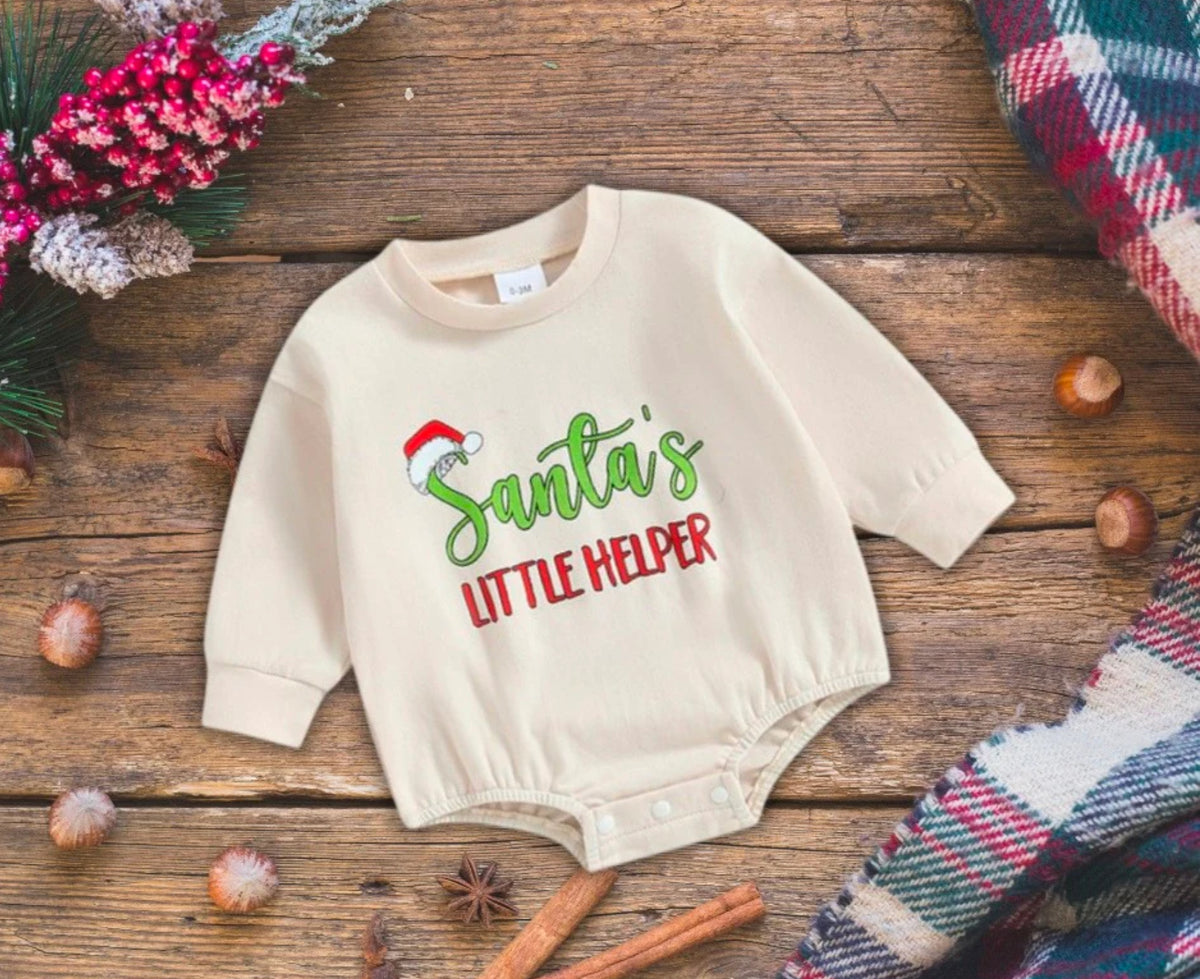 Santa's Little Helper Christmas Romper -Neutral