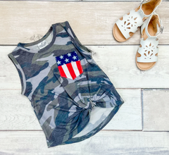 Patriotic Brave Girl Shirt- Camouflage Sleeveless