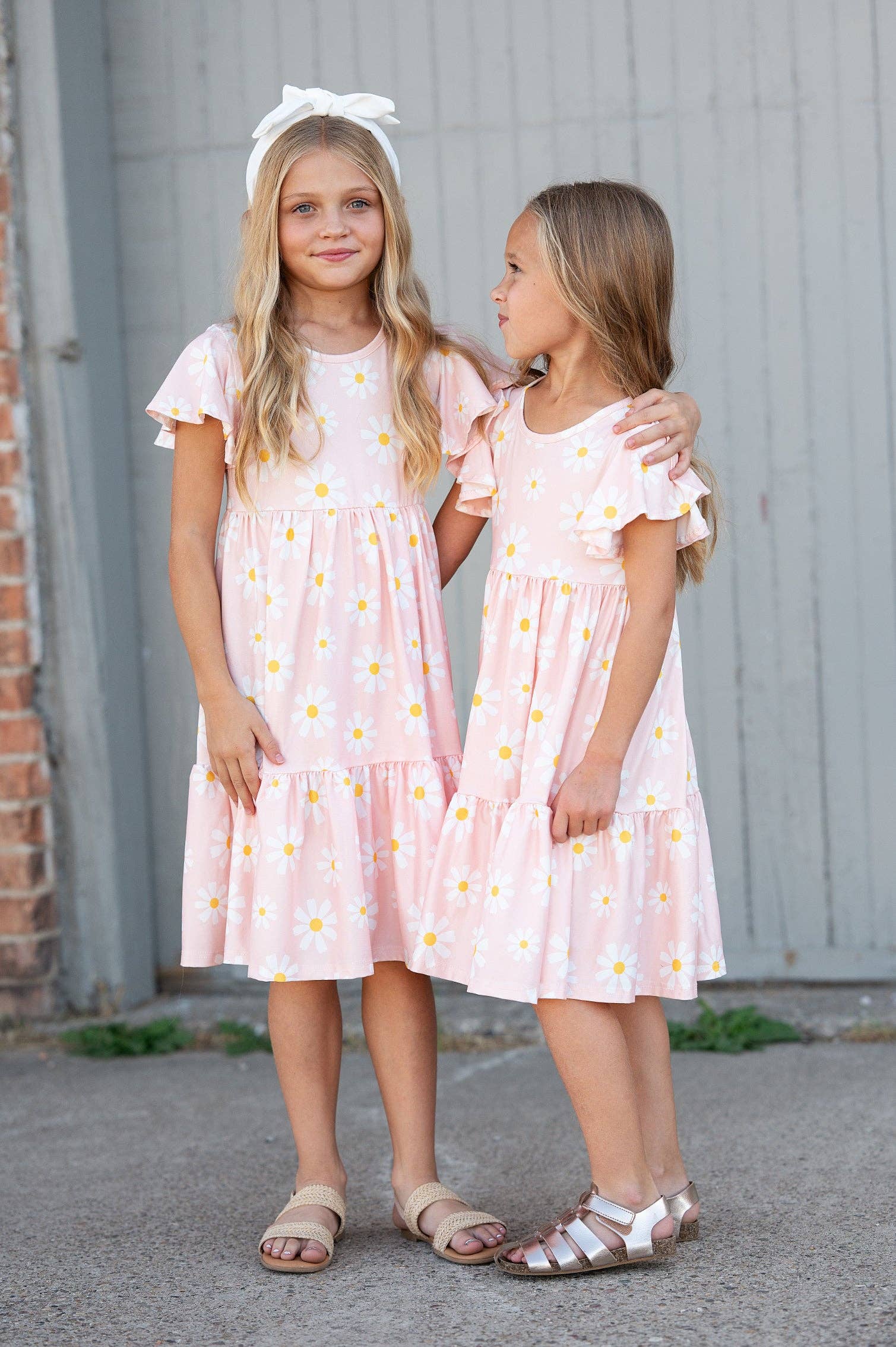 Girls Emma Pink Spring Daisy Flutter Sleeve Twirl Dress