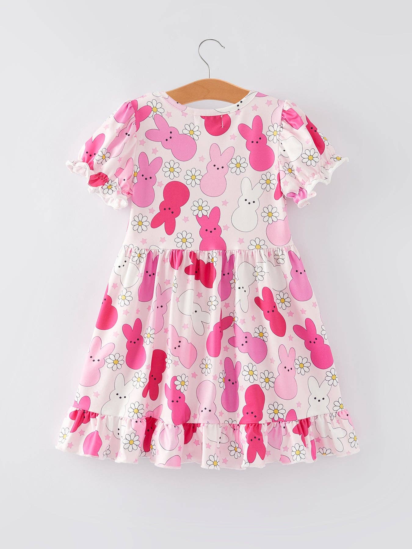 Easter Rabbit Ruffles Puff Sleeves Girls Dress