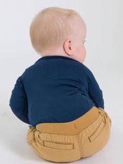 Baby Boys Dark Navy Knit Long Sleeve 2-Button Henley Bodysuit