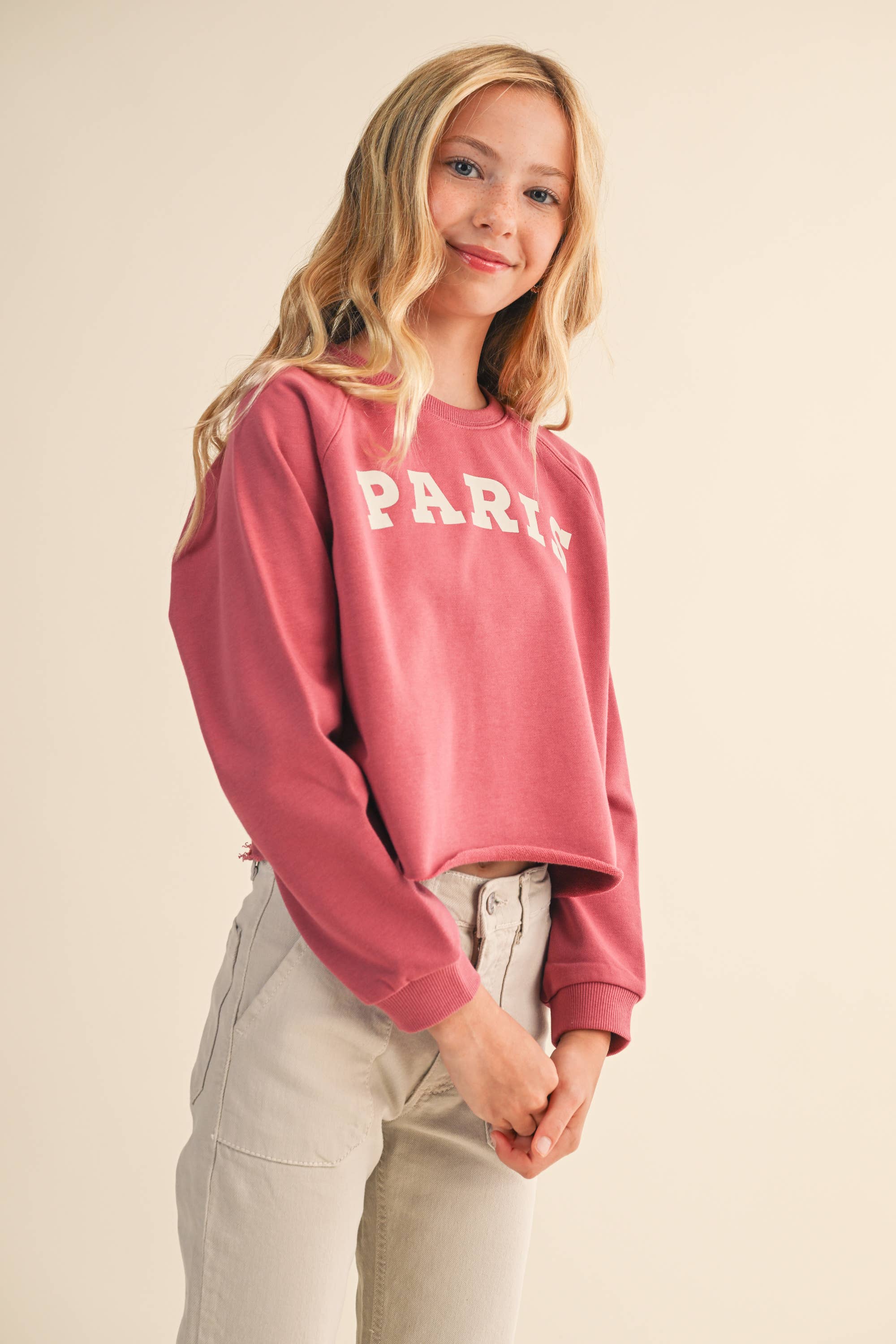 TWEEN KIDS GIRLS CROPPED RAGLAN SWEATSHIRT (7-14)