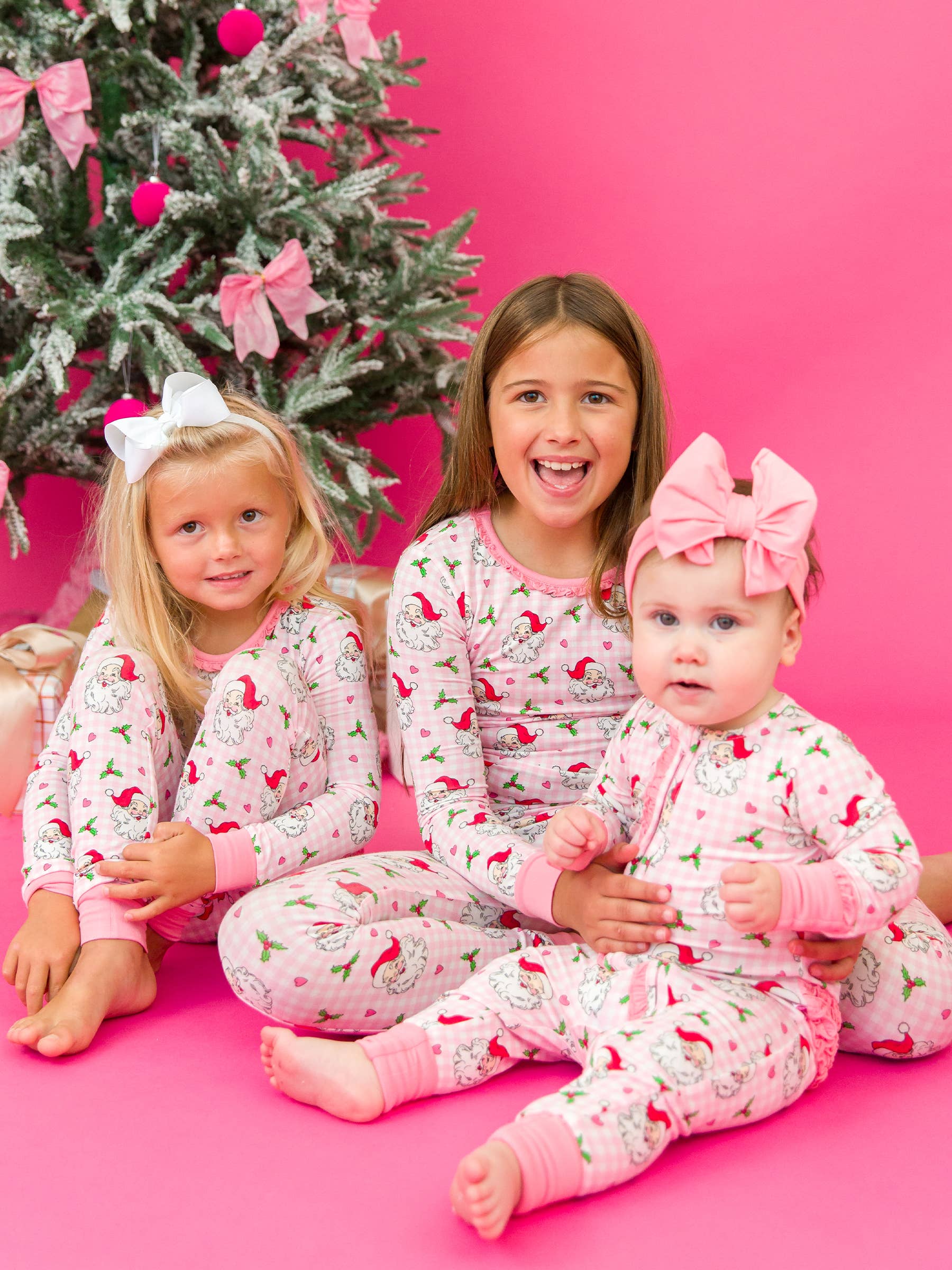 SoftSnooze™ Baby Girls Bamboo Viscose Pink Dear Santa Convertible Ruffle One Piece Footie Pajama