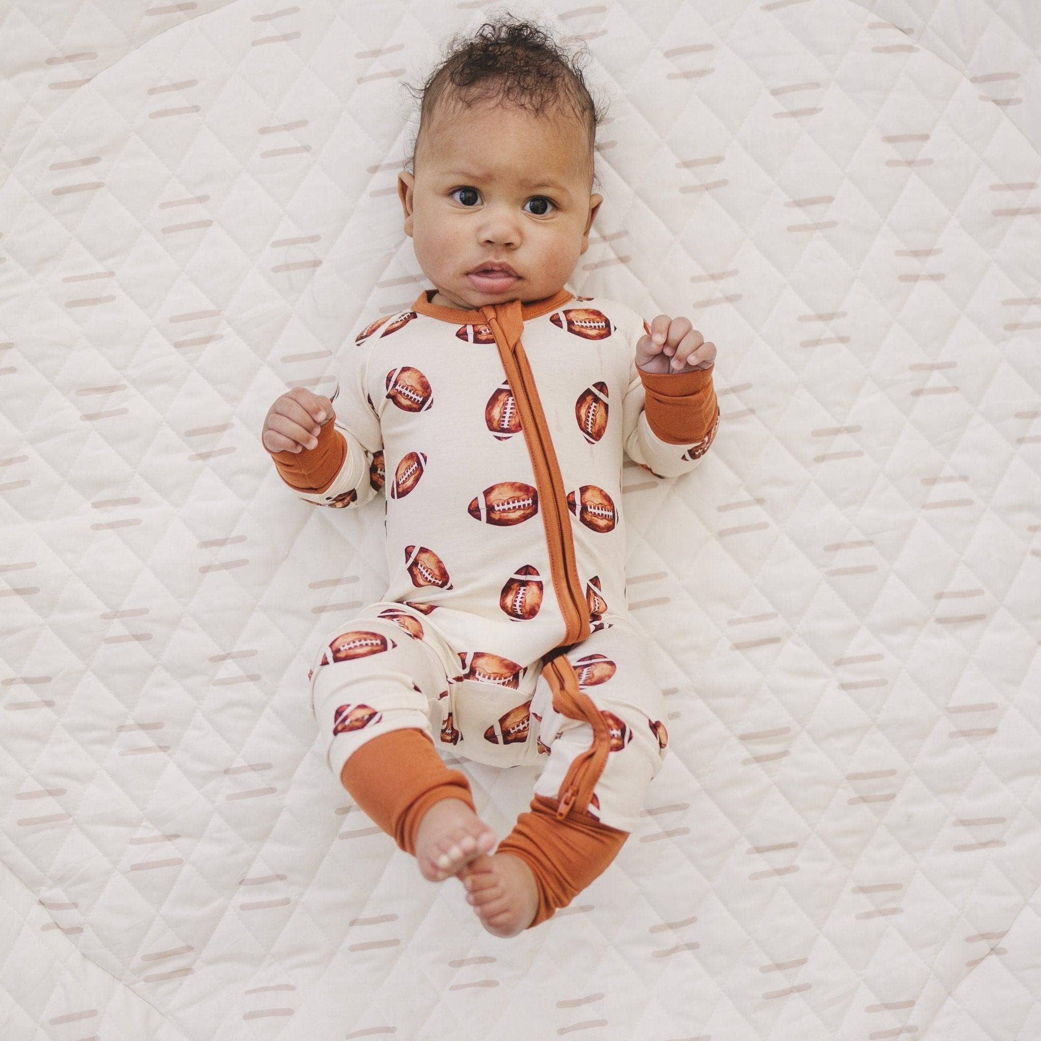 Football Print Bamboo Zippy Romper Baby Pajamas PJs Sports