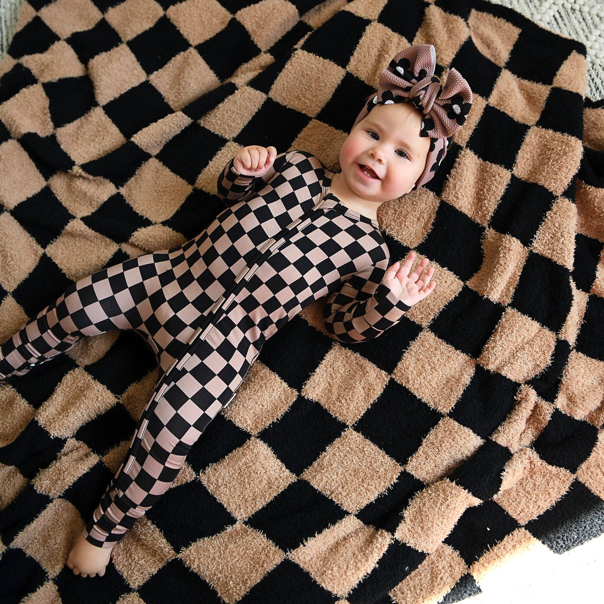 Bentley ZIP Checks Bamboo One Piece 2 Way Zipper Baby Outfit