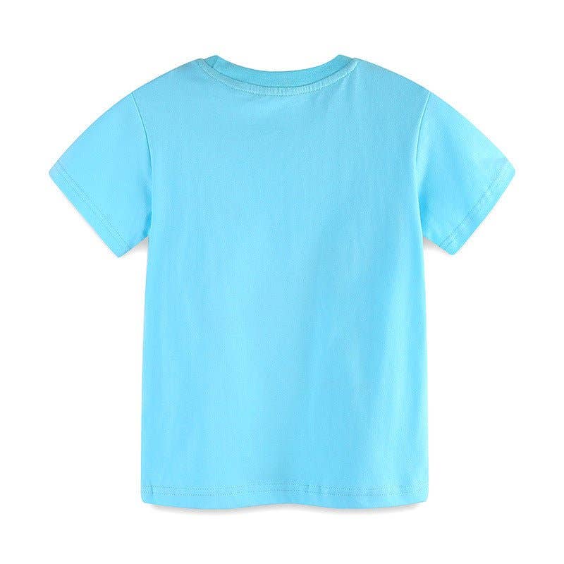 Toddler/Kid Boy's Short Sleeve Blue Dinosaur Cotton T-shirt