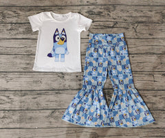 Girl Blue Dogs Short Sleeve Top Bell Pants