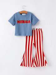 “MERICA”Top Girls Striped Bell Bottoms