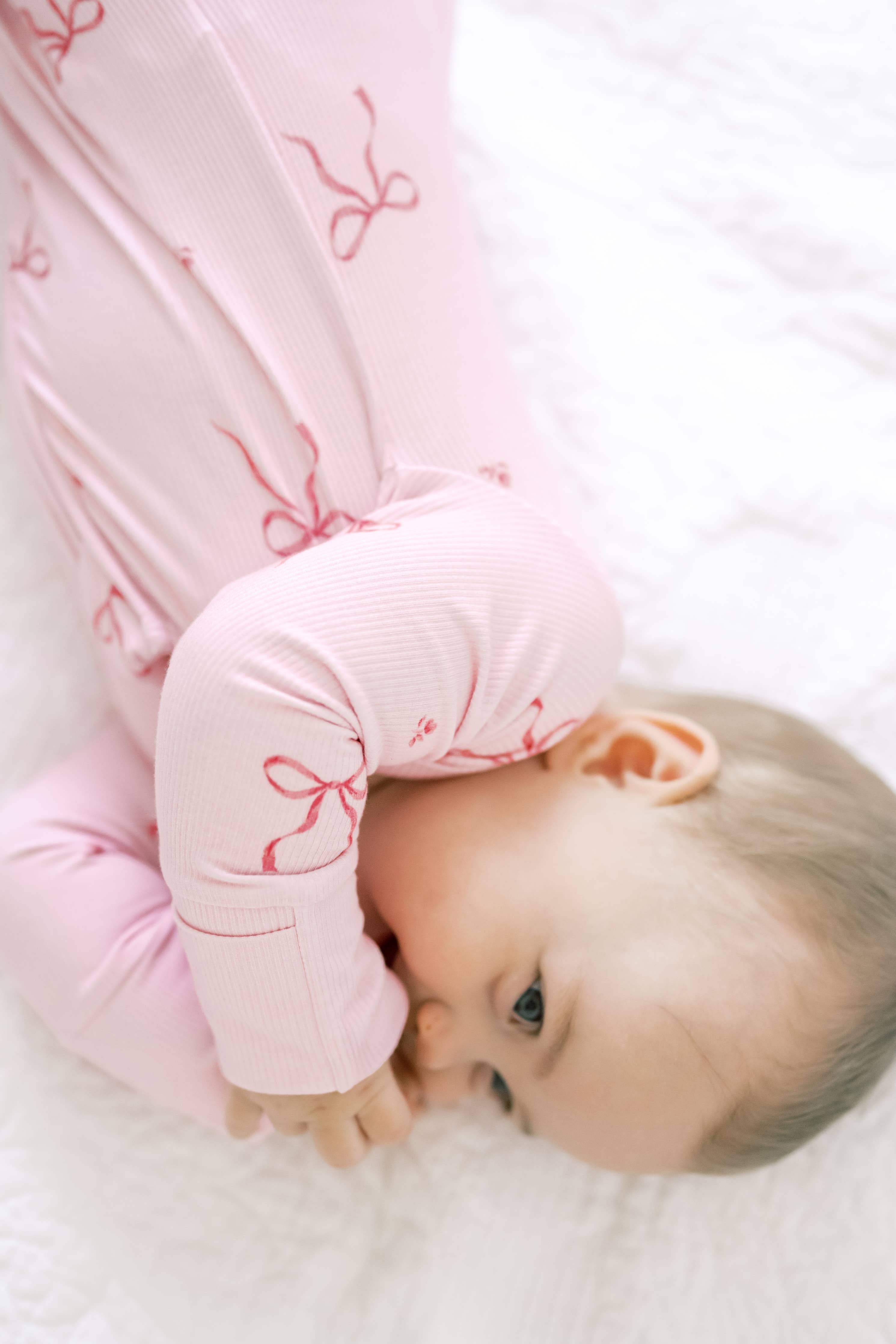 Ribbed Bamboo Convertible Romper in Pink Bows