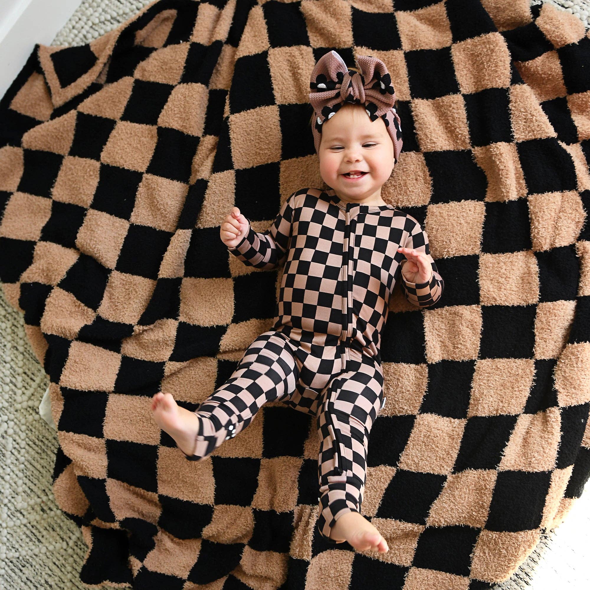 Bentley ZIP Checks Bamboo One Piece 2 Way Zipper Baby Outfit