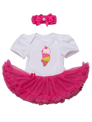 Fuchsia-White Ice-cream Romper Tutu Dress & Headband