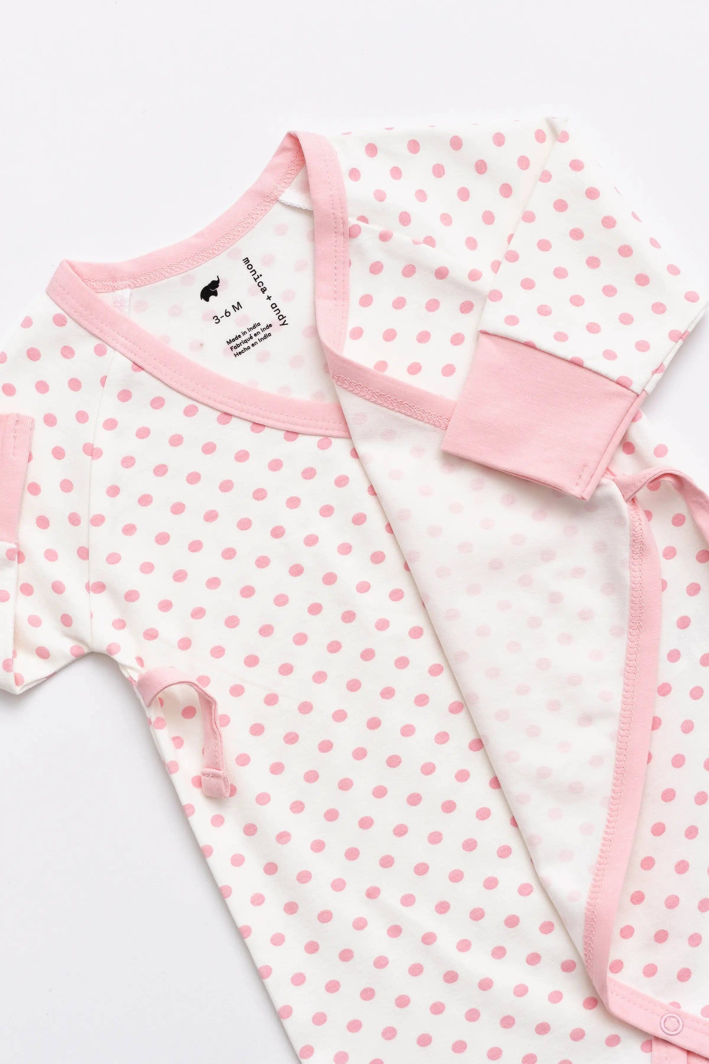Kimono Tie One-Piece_Light Pink Polka Dots blend with Organic Cotton