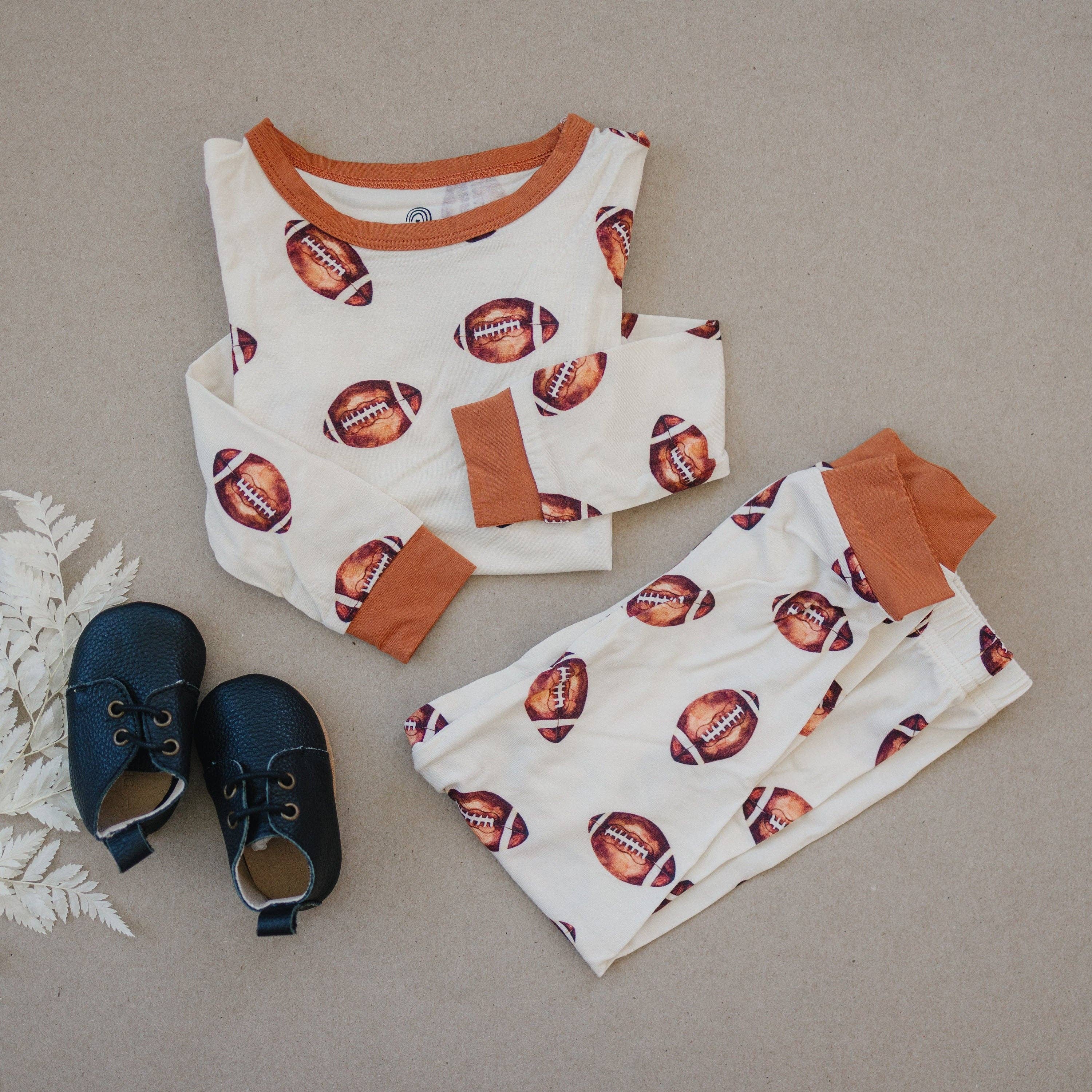 Football Print 2pc Bamboo Pajamas Toddler Kids PJs Fall Boy