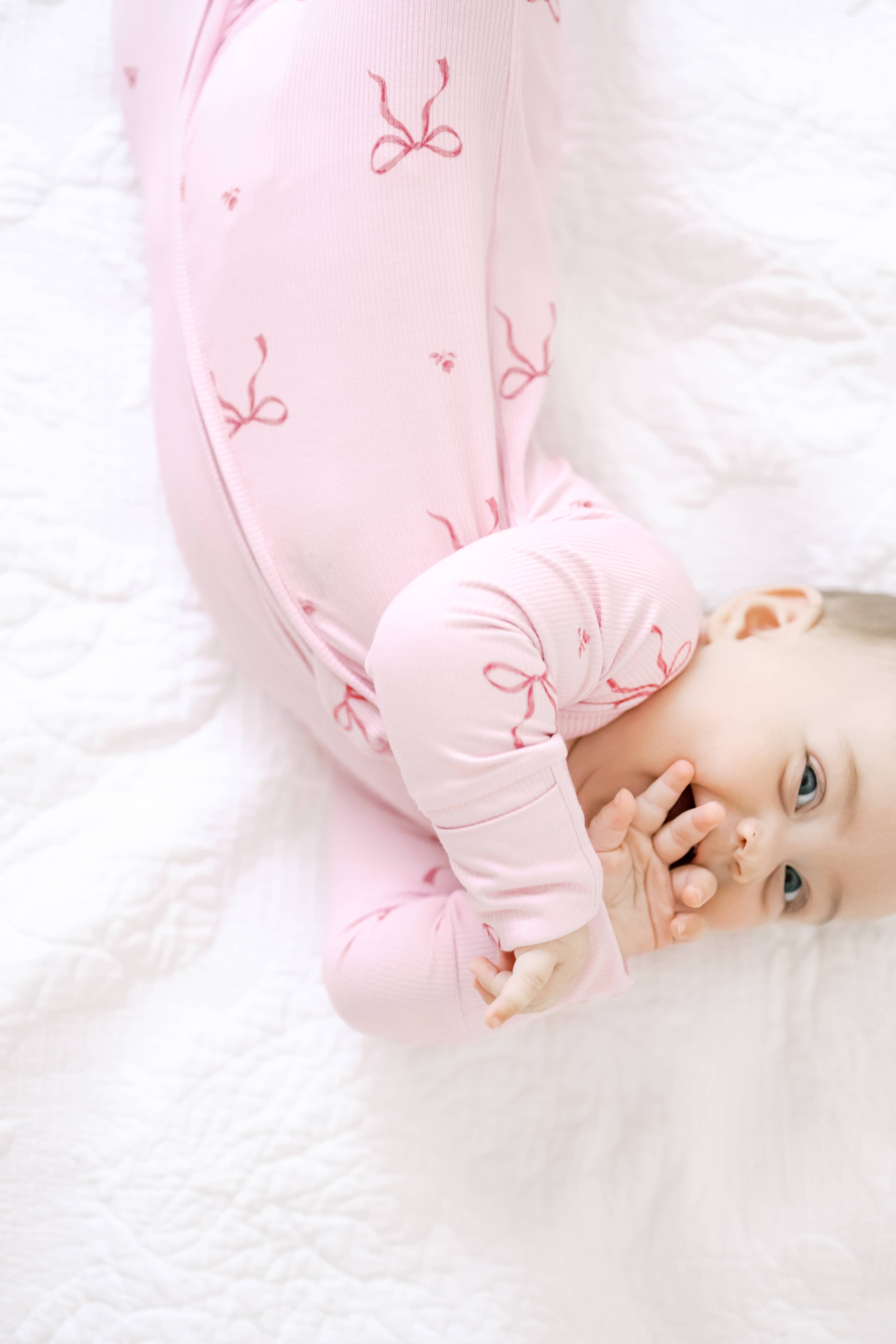 Ribbed Bamboo Convertible Romper in Pink Bows