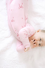 Ribbed Bamboo Convertible Romper in Pink Bows