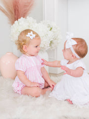 Baby Girls Baby Pink Stripe Stripe Puff Sleeve Smocked Romper