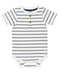 Baby Boys White & Navy Stripe Short Sleeve Henley Bodysuit