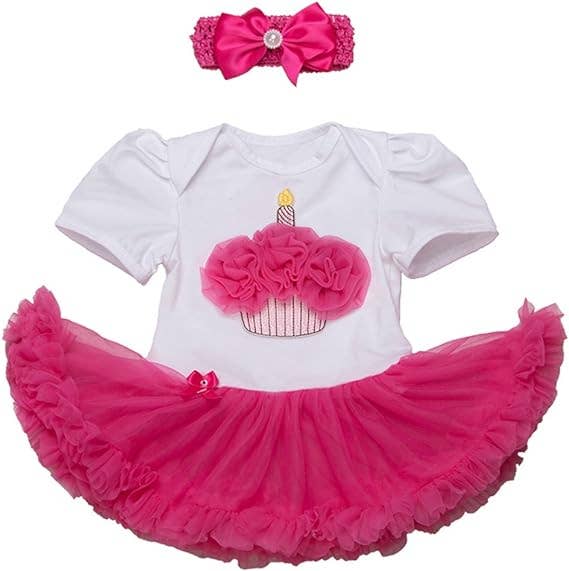 Fuchsia-White Cupcake Romper Tutu Dress & Headband