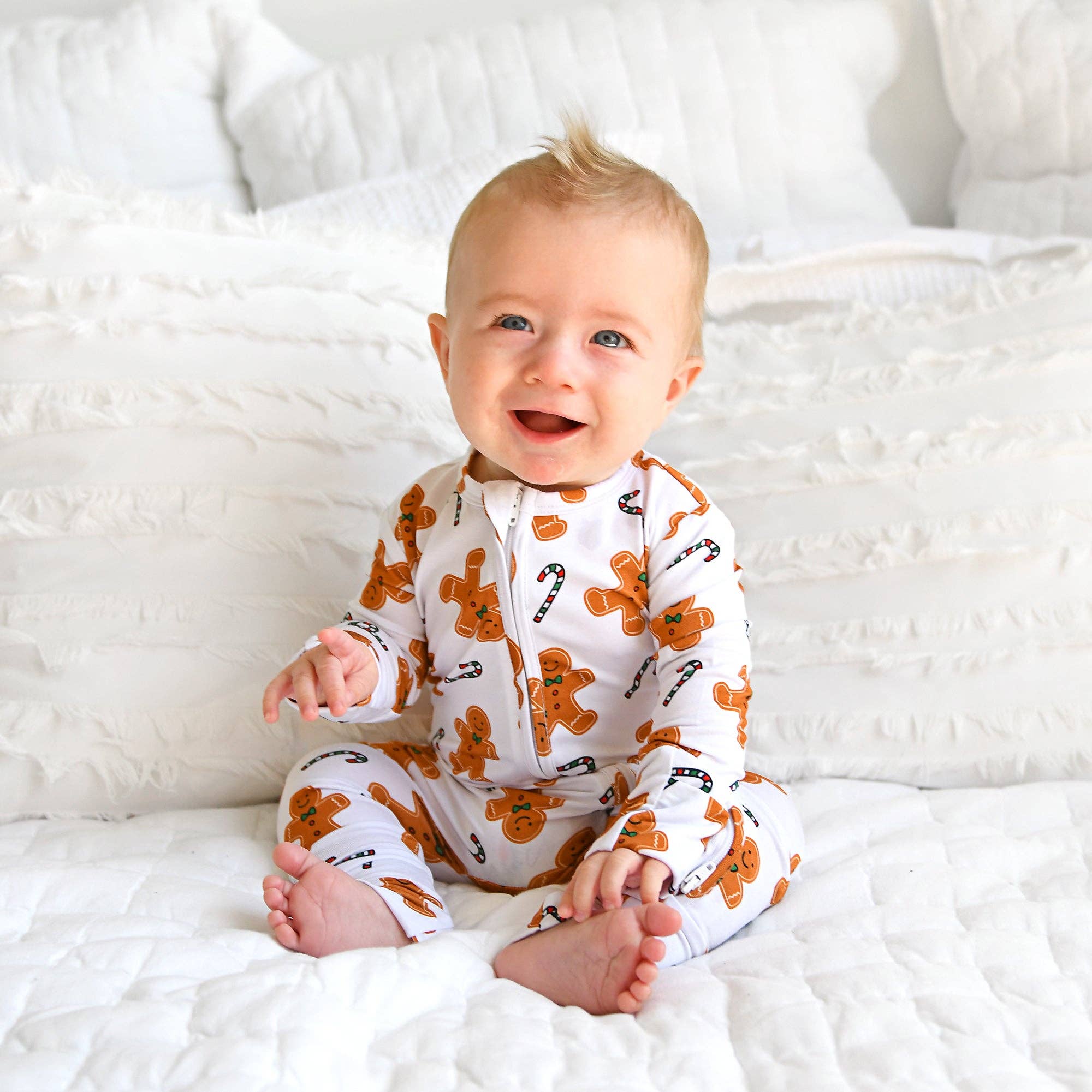Fritz Gingerbread ZIP Christmas Bamboo Baby One Piece Outfit