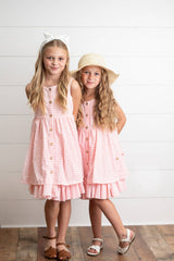 Girls Pink & White Gingham Check Pocket Ruffle Spring Dress