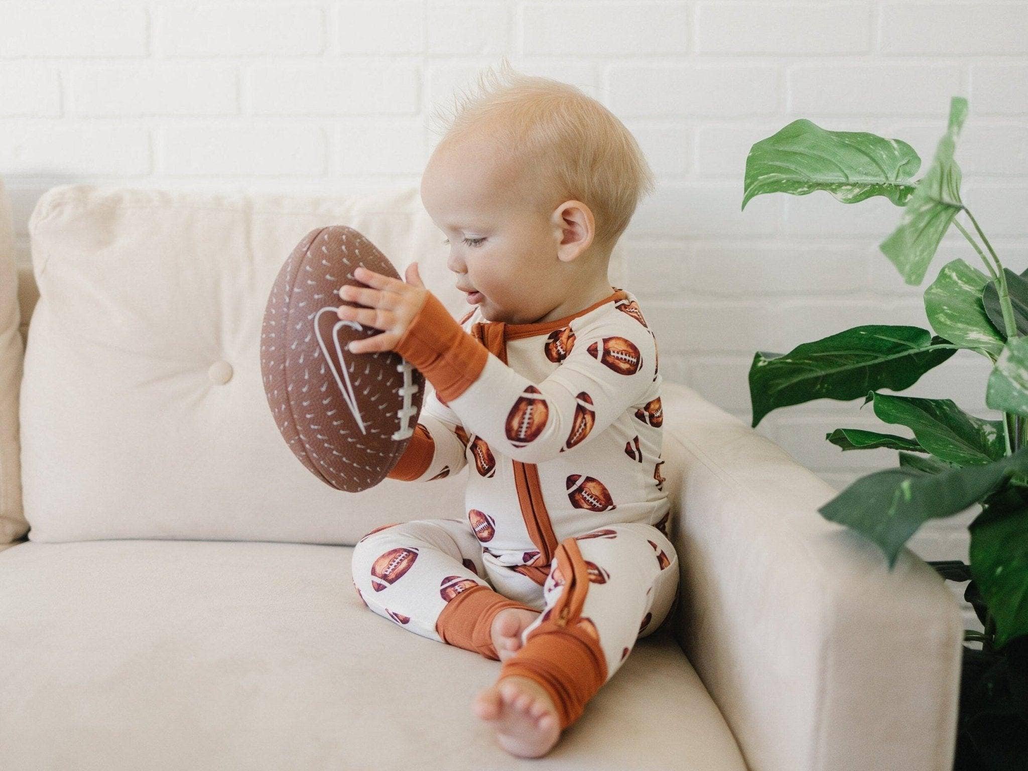 Football Print Bamboo Zippy Romper Baby Pajamas PJs Sports