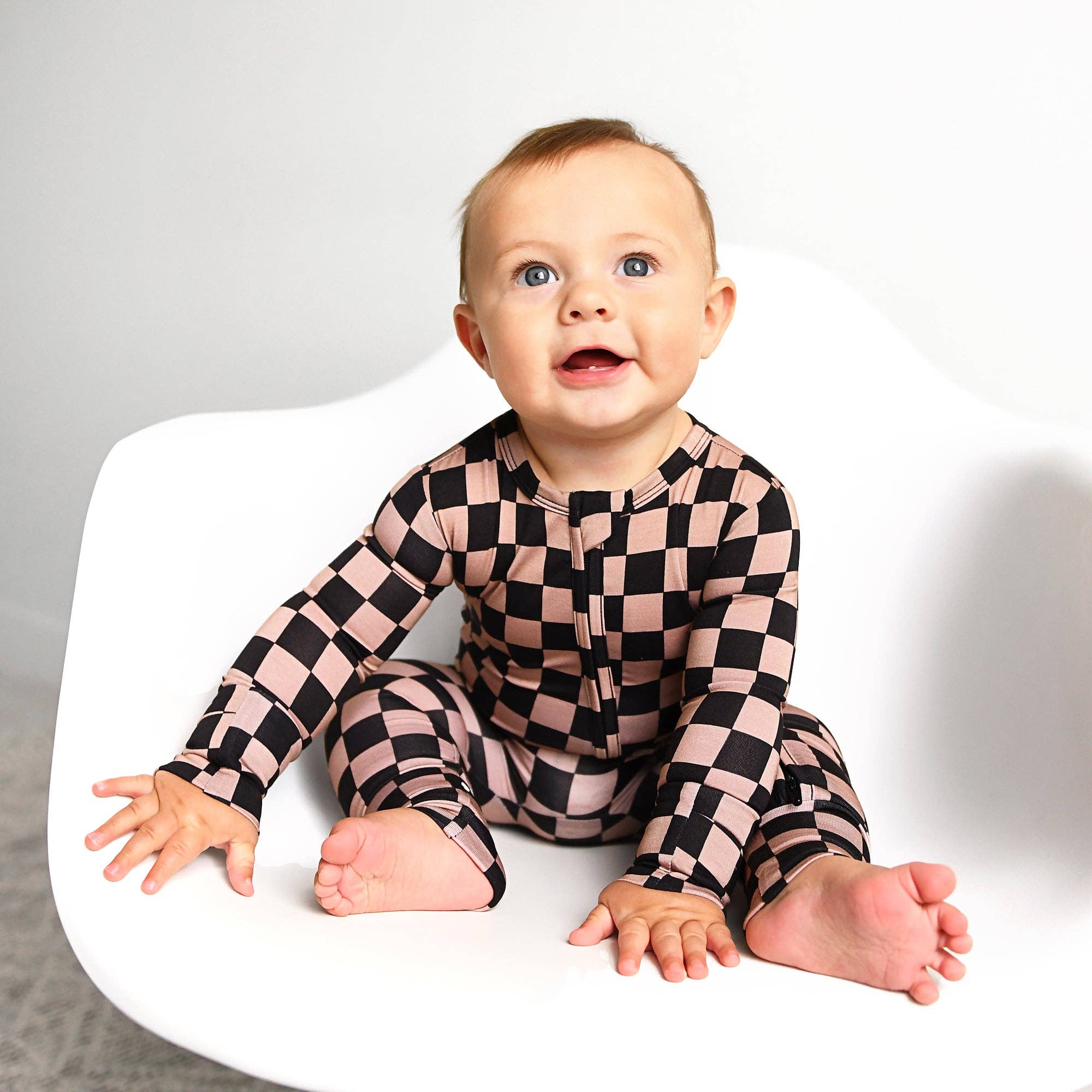 Bentley ZIP Checks Bamboo One Piece 2 Way Zipper Baby Outfit