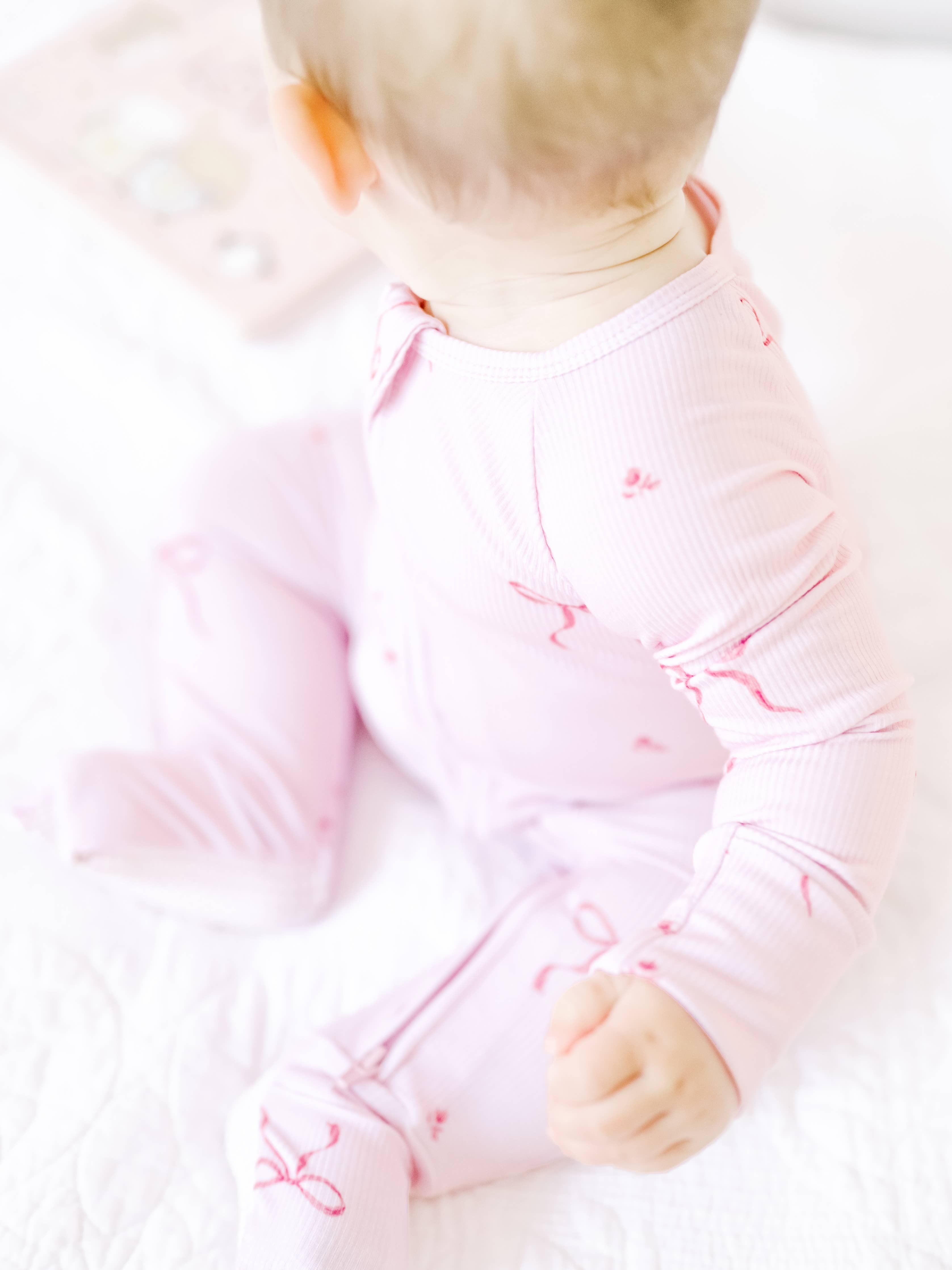 Ribbed Bamboo Convertible Romper in Pink Bows