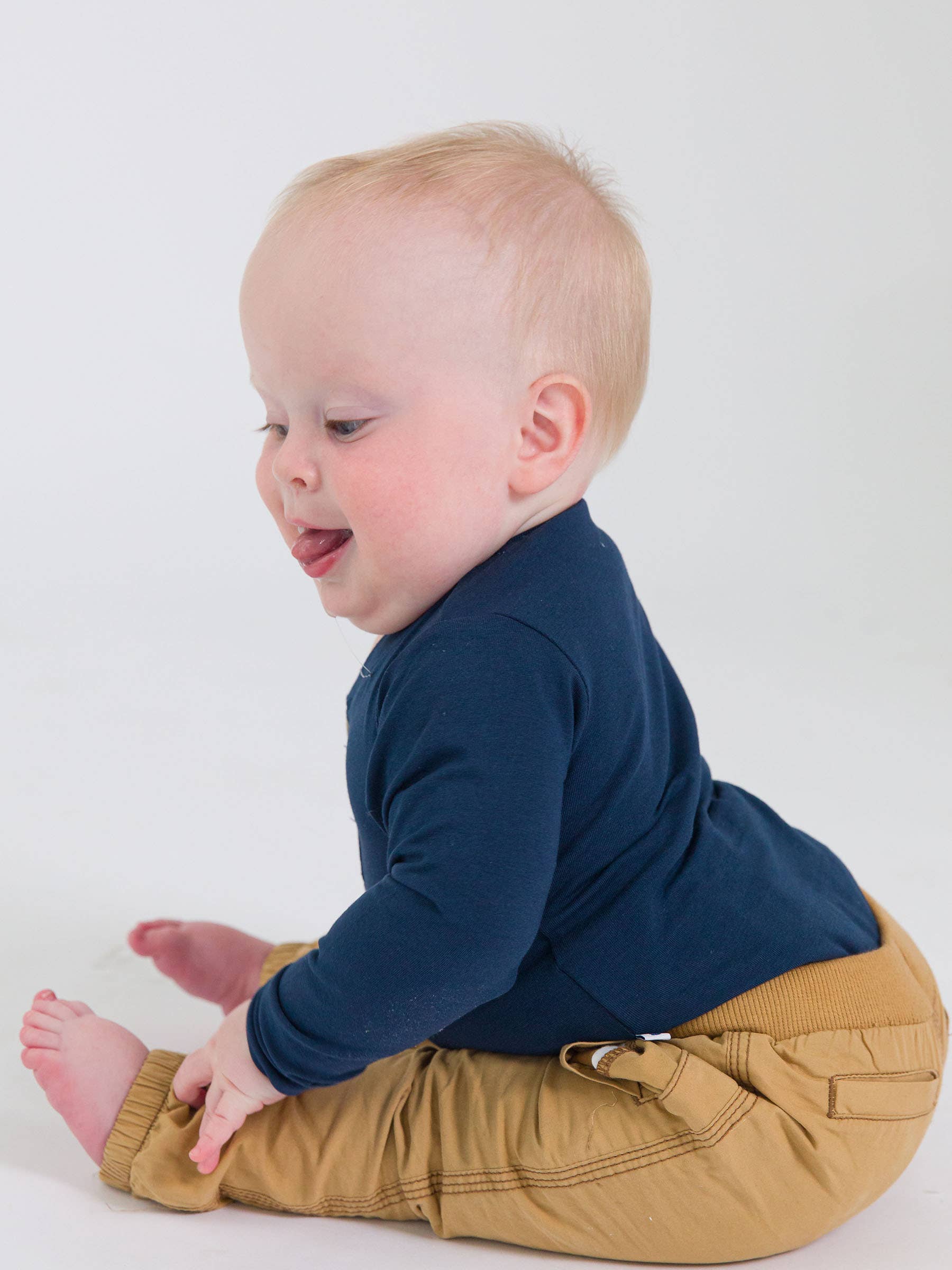 Baby Boys Dark Navy Knit Long Sleeve 2-Button Henley Bodysuit