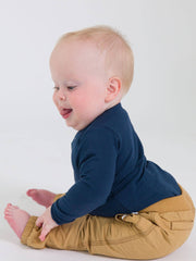 Baby Boys Dark Navy Knit Long Sleeve 2-Button Henley Bodysuit