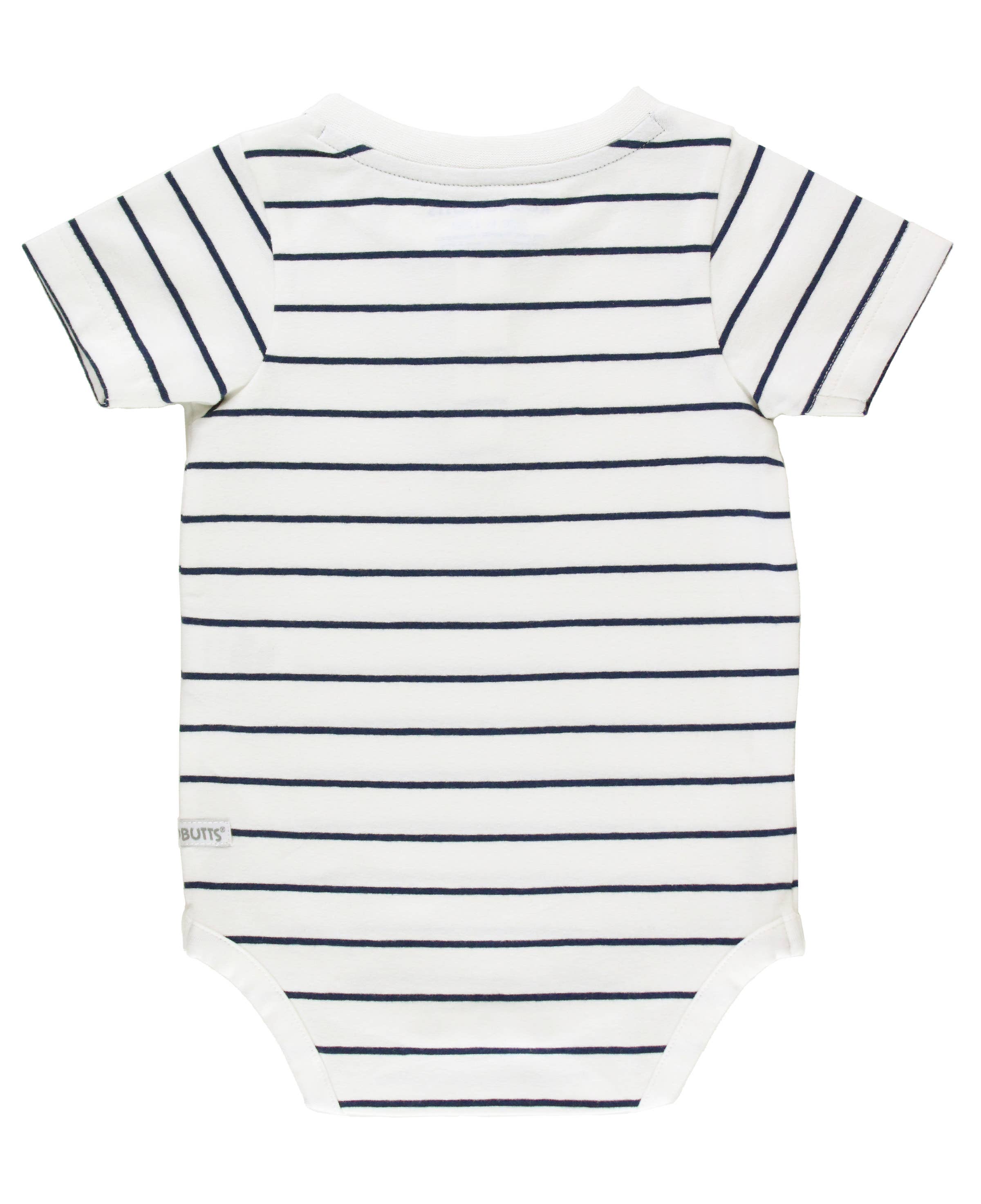 Baby Boys White & Navy Stripe Short Sleeve Henley Bodysuit