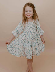 Smocked Beige Floral Dress