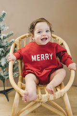 Merry Sweatshirt Romper Christmas Clothes Baby Holiday Red