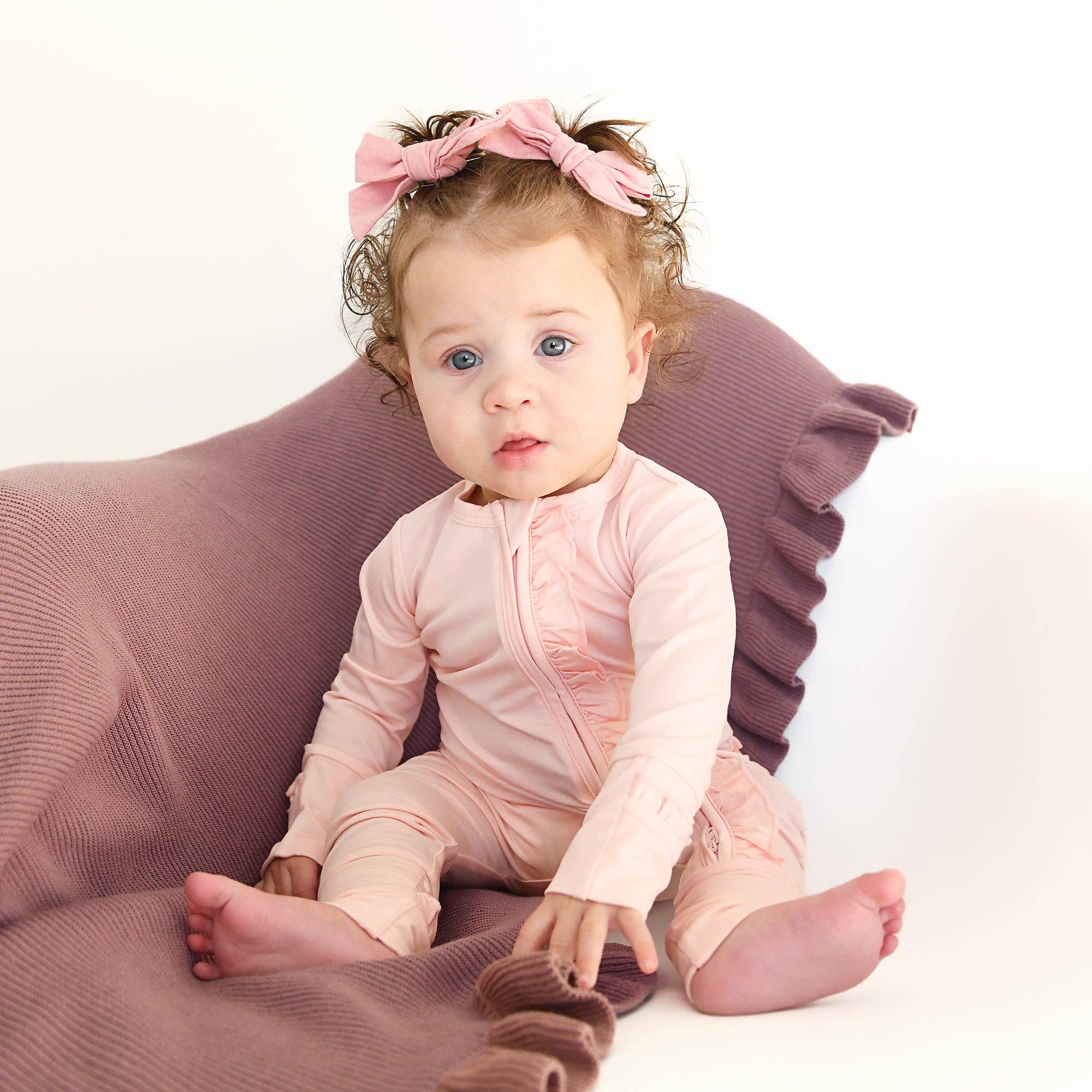 Light Pink RUFFLE ZIP Bamboo Keepsake 2-Way Zip Baby Outfit
