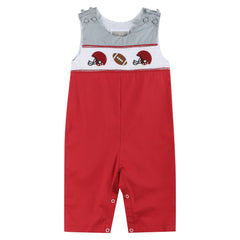 Red and Gray Football Smocked Overalls