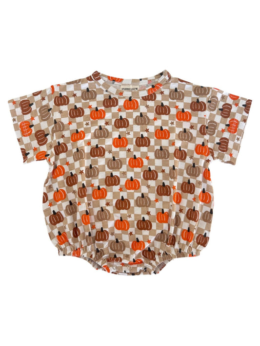 Bamboo T-Shirt Bubble, Pumpkin Checkerboard