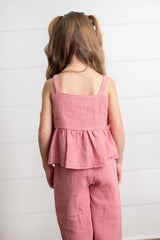 Girls Dusty Pink Gauze Weave Ruffle Spring Summer Set