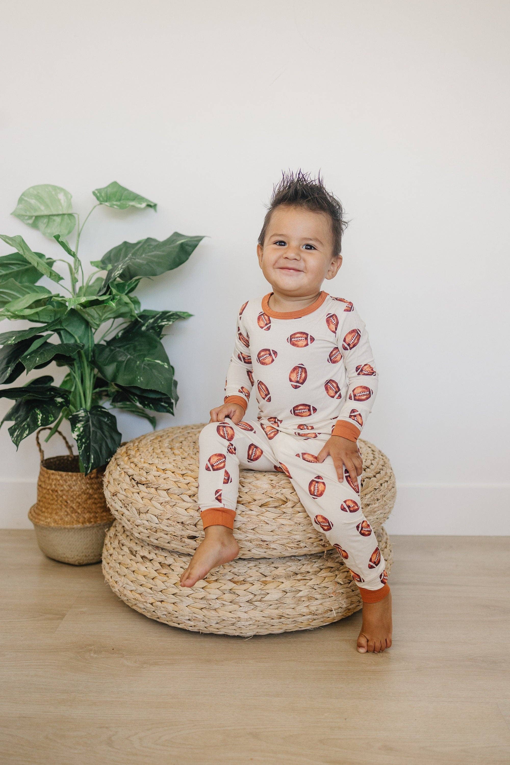 Football Print 2pc Bamboo Pajamas Toddler Kids PJs Fall Boy