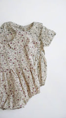 Baby Girl Cotton Romper Neutral Spring Allie FLORAL w/Bow