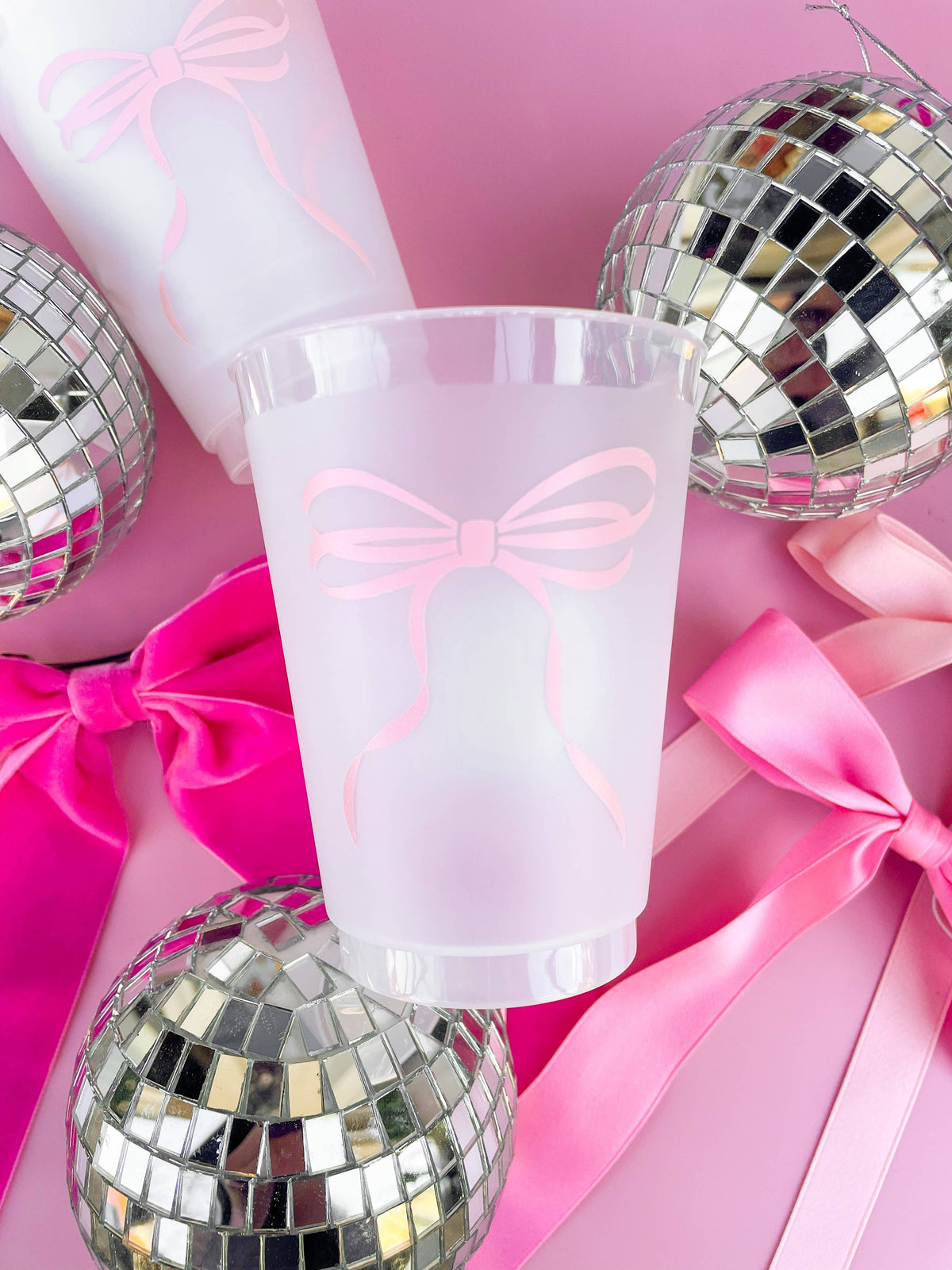 Pink Bow Frosted  Cups -Set of 6