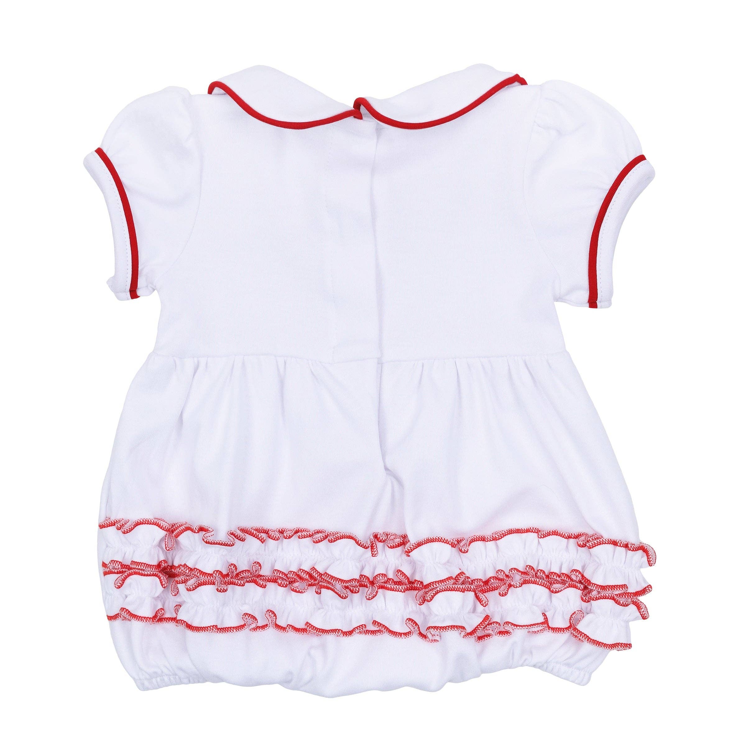 Red and White Essentials Collared Ruffle Short Sleeve Bubble