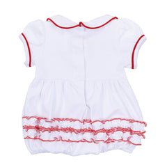Red and White Essentials Collared Ruffle Short Sleeve Bubble