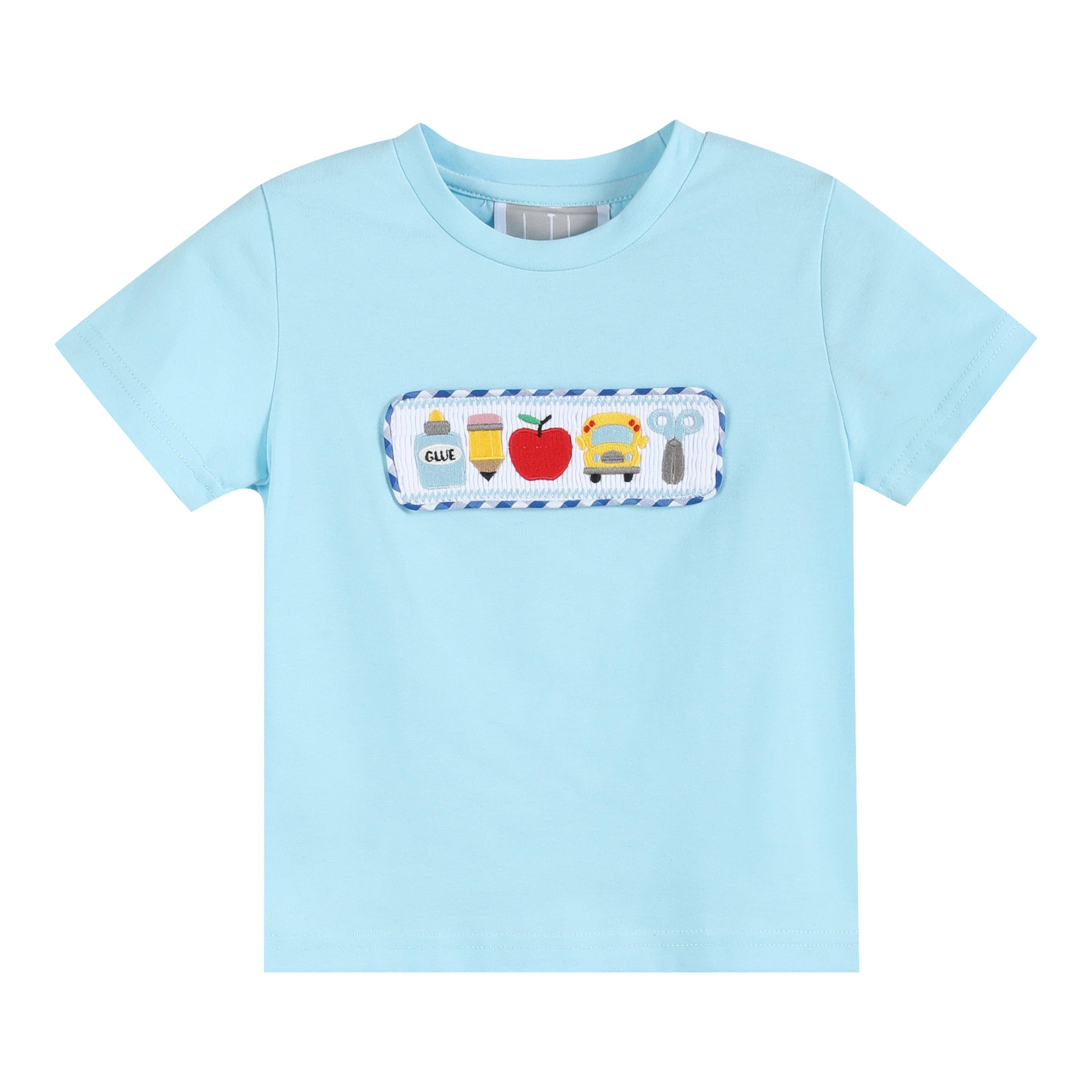 Light Blue Smocked School Shirt and Shorts Set