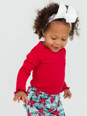 Baby Girls Red Knit Long Sleeve Ruffle Bodysuit