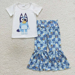 Girl Blue Dogs Short Sleeve Top Bell Pants