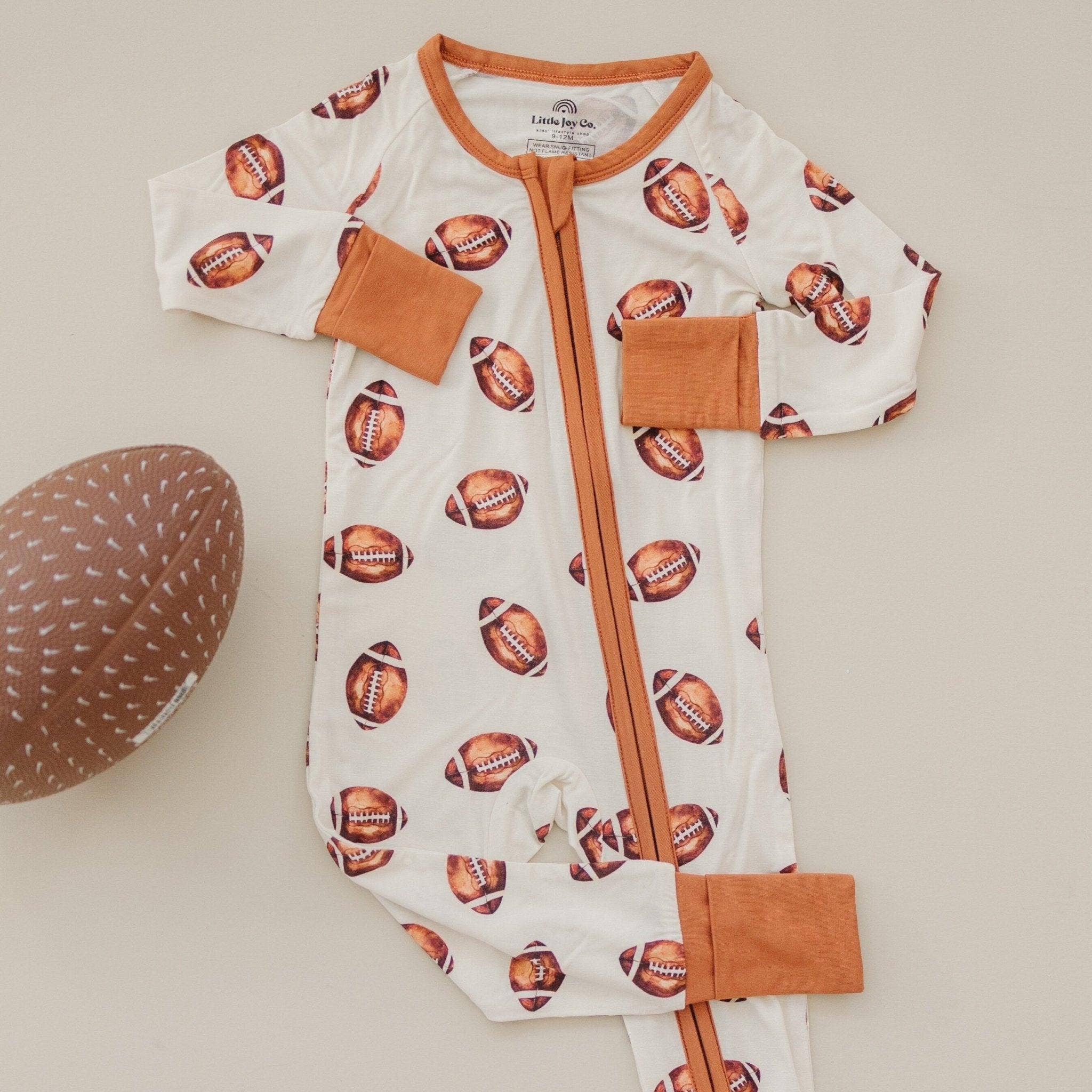 Football Print Bamboo Zippy Romper Baby Pajamas PJs Sports